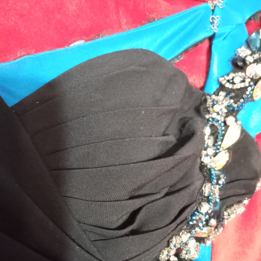 Women's Black & Royal Blue Beaded Jaoy Couture Floor Length Dress - Picture 13 of 16